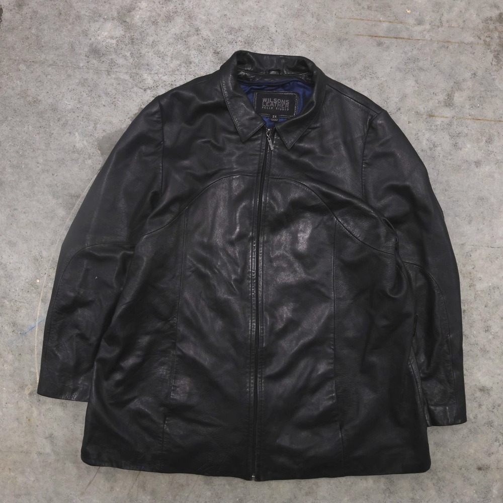Wilsons Leather Pelle‎ Studio Black Leather Car Coat Jacket Mens 2X Full Zip